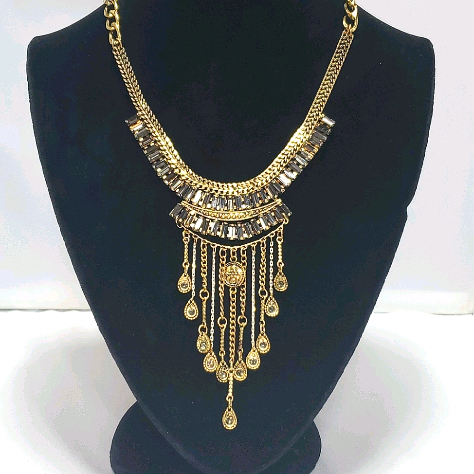 Bke Gold-Tone Black Stones Necklace With Tassels 18$